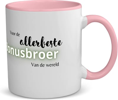 Akyol - voor de allerbeste bonusbroer van de wereld koffiemok - theemok - roze - Broer - de beste bonusbroer - verjaardagscadeau - verjaardag - cadeau - cadeautje voor broer - broer artikelen - kado - geschenk - gift - 350 ML inhoud