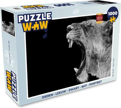 Puzzel Dieren - Leeuw - Zwart - Wit - Portret - Legpuzzel - Puzzel 1000 stukjes volwassenen