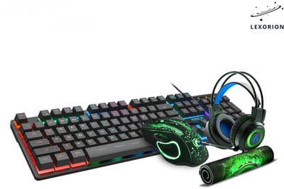 Lexorion Core GK-490 4-in-1 RGB Gaming Combo – Verlicht Toetsenbord, 7D Gaming Muis, Stereo Headset en Antislip Muismat voor PC