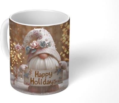 Mok - Koffiemok - Kerst - Gnome - Bord - Kleurrijk - Mokken - 350 ML - Beker - Koffiemokken - Theemok