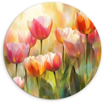 WallCircle® Wandcirkel 120x120 cm - Muurcirkel Tulpen - Sprookjesachtig - Kleurrijk - Muurdecoratie woonkamer - Wanddecoratie slaapkamer - Kamer decoratie accessoires - Ronde schilderijen XXL