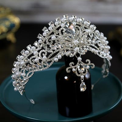 Perle Nouveau Style Européen Luxe Mariage Couronne Coiffe Cristal Couronne Tiare Accessoires Cheveux Principaux Accessoires de Mariage gray