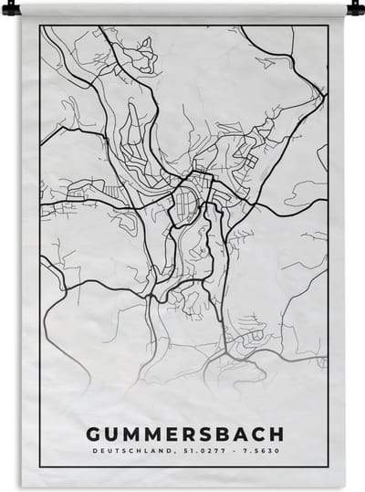 Wandkleed - Wanddoek - Stadskaart - Gummersbach - Plattegrond - Kaart - 120x180 cm - Wandtapijt