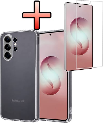 Hoesje - Met Screenprotector - Geschikt voor Samsung Galaxy S26 Ultra - Sterk & Shockproof - Back Cover - Siliconen Case - Telefoon Hoes - Transparant