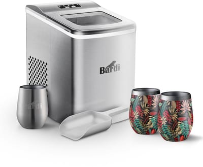 Bardi IJsblokjesmachine Set - 2 Liter RVS - 12KG IJsblokjes in 24 uur - met IJsschep - Inclusief 3 Luxe Thermosbekers en Ijsschep - Jungle