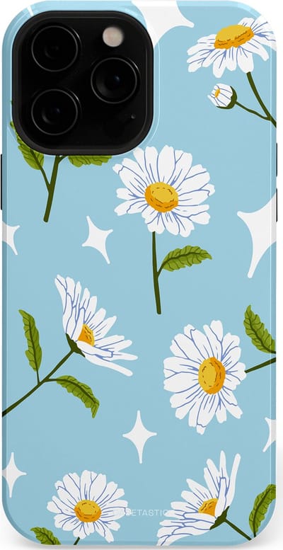 Casetastic hoesje geschikt voor Apple iPhone 13 Pro - MagSafe - Dubbellaagse bescherming - Margrietjes in de Wind - Fashion Case - Lichtblauw Wit Groen