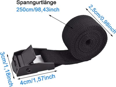 Candala Spanbanden met klemvergrendeling, lengte 2,5 m, sjorband met klemsluiting, verstelbare riem voor fixeren van fiets, steekwagen, motor, vrachtwagen, kajak, bagage, zwart, 6 stuks
