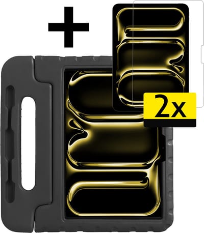 Hoes - Geschikt voor Apple iPad Pro (2024/2025) - 11 inch - Met 2x Screenprotector - Kinderhoes Shockproof Bumper - Kidsproof Case - Tablet Hoesje - Kinder Cover - Zwart