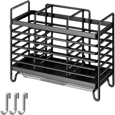 Bestekhouder met 3 Compartimenten en Druipbak, RVS Bestekdrainer voor Keukenaccessoires en Keukenorganizer