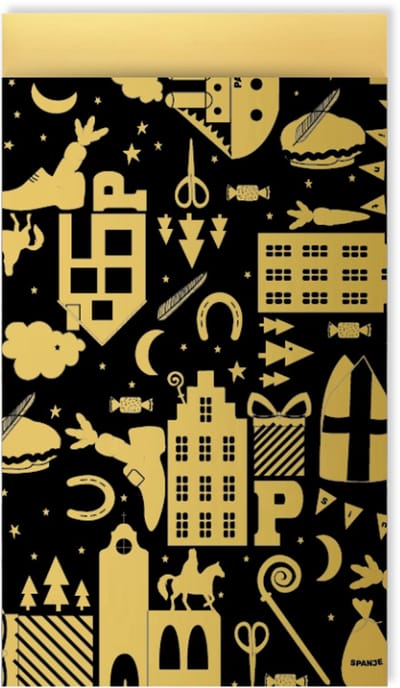 40x Sinterklaas cadeau zakjes 12x19cm - Sinterklaas / Sint / Piet - Zwart/ Goud - Envelop - Kaart - Cadeau – Gift – Cadeauzakje papier - Cadeauverpakking - inpakken | Pakjesavond - 5 december - Loodje trekken