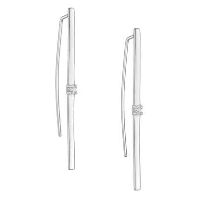 EAR IT UP - Oorbellen - Bar - Haak - 925 sterling zilver - Zirkonia - Klauwzetting - 42 x 2,5 mm - 1 paar