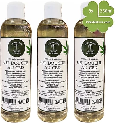 Marseille zeep | CBD cannabis | douche en badgel 3x250ml | Ambachtelijke zeep van Le Serail