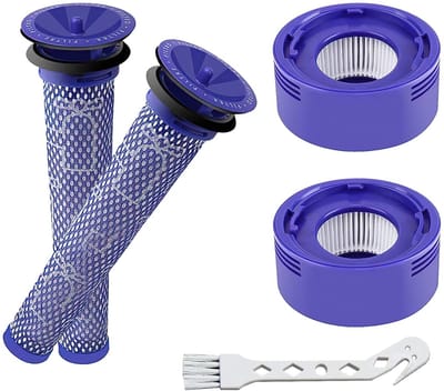 Vervangingsfilterset van 4 stuks voor Dyson V8 Absolute - V8 Animal - V7 Absolute Motorhead Animal stofzuiger | 2 HEPA-nafilters - 2 voorfilters - 1 borstel | Vervangt onderdeelnummer 965661-01 & 967478-01