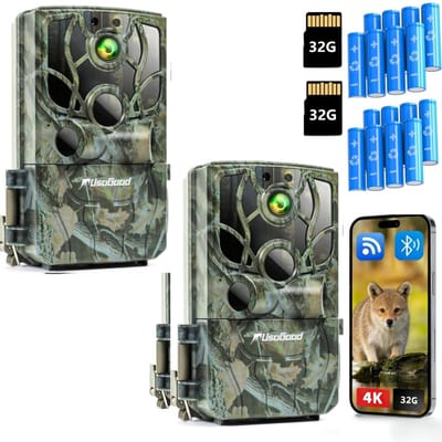 Usogood WildCamera - 4K Ultra HD & 48MP - Waterdicht - Buiten Camera met Nachtzicht en Wifi - Wildlife camera's - Nachtcamera met App – Incl. 8 batterijen, 32GB geheugenkaart – 2Stuks