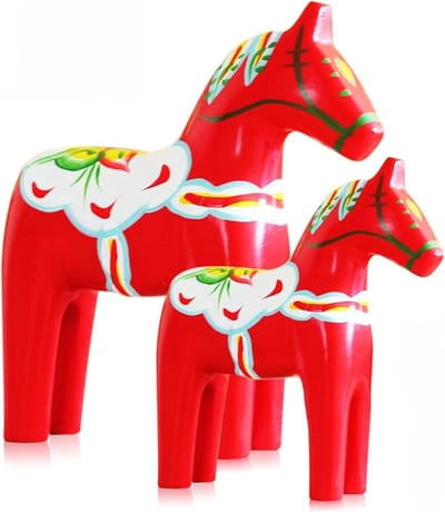Dailygoods- Dala Paard Groot - Houten Zweeds Dala-Paardbeeldje - Handgeschilderd Ornament - Klassiek Handwerk - Thuisdecoratie - Afmeting 23,5x15x6cm - Decoratiebeeldje