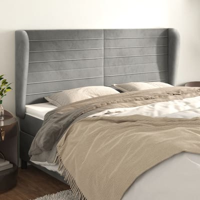 vidaXL - Hoofdbord - met - randen - 183x23x118/128 - cm - fluweel - lichtgrijs