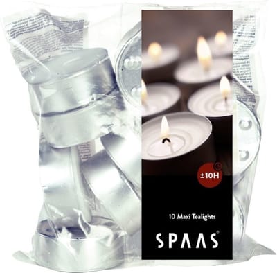 Spaas maxi waxinelichtjes - 50x stuks - Wit - theelichtjes - 10 branduren - geurloze kaarsen