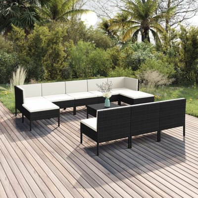 vidaXL - 11-delige - Loungeset - met - kussens - poly - rattan - zwart