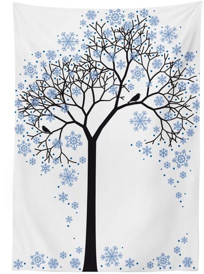 ABAKUHAUS – Winter Tafelkleed Boom met Sneeuwvlokken – 140x170 cm – Satijnmix, Wasmachinewasbaar, Binnen/Buiten