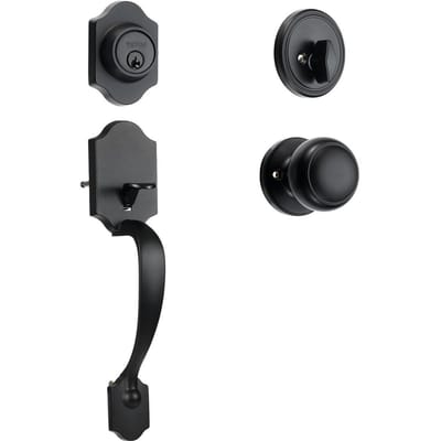 Ensemble poignée de porte d'entrée et serrure à pêne dormant, Ensemble serrure de porte d'entrée noir mat avec bouton intérieur, Ensemble poignée à cylindre unique avec espacement de trous réglable, pour droite