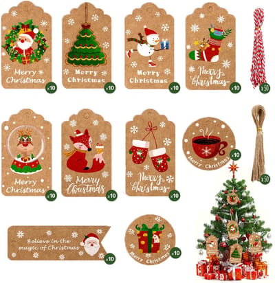 Allecto - Geschenkhanger Kerstmis - Kerstcadeauhanger - Handgemaakt - Bruin Kraftpapier - Etiketten voor Cadeaus - Geschikt voor Decoratie - 100 Stuks