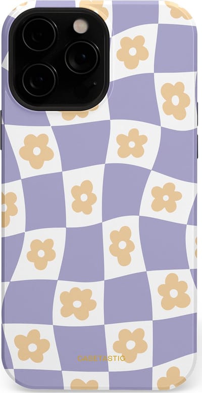 Casetastic hoesje geschikt voor Apple iPhone 13 Pro Max - MagSafe - Dubbellaagse bescherming - Kronkelende madeliefjes - Fashion Case - Lila Wit Zand Lichtgrijs