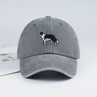 Mlfo Border Collie Geborduurde Gewassen Baseballpet – Lente/Zomer Modehoed, Unisex, Verstelbare Zonneklep, Casual Hoed gray