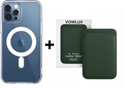 VOWLUX Compatible MagSafe Hoesje voor iPhone 16 Pro Transparant – Inclusief Groen Wallet Pasjeshouder – 24 Magneten – Kunstleer – 3 Kaarten – Shockproof Case