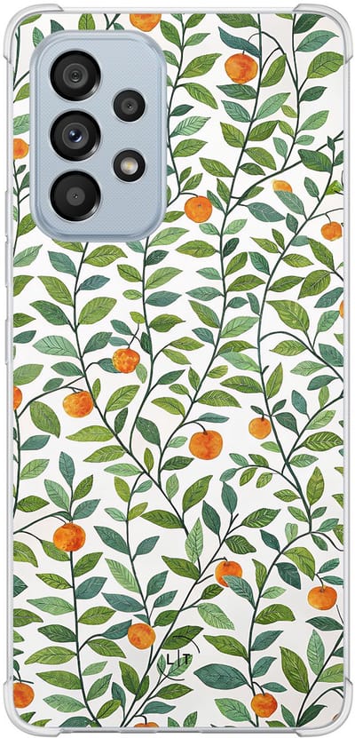 Shockproof hoesje - Geschikt voor Samsung Galaxy A53 - Orange garden - Extra sterke case - TPU/polycarbonaat - Print / Illustratie - Bruin, Transparant