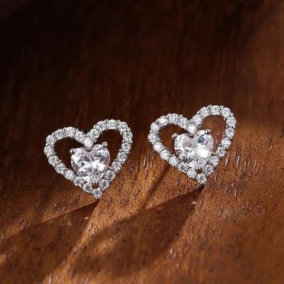 Huitan Schitterende Hart Stud Oorbellen Eeuwige Liefde Zirkonia Temperament Dames Oorbel Accessoires Bruiloft Sieraden Hot gray