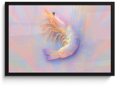 Poster in lijst - Fotolijst 60x40 cm - Posters - Garnaal - Subtiele structuur - Blauw - Roze - Posterlijst zwart - Decoratie - Wanddecoratie woonkamer - Muurdecoratie slaapkamer