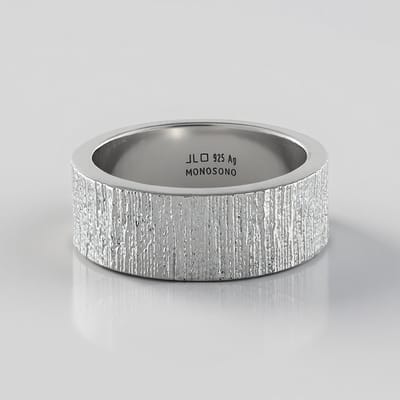 Cavill - Zilveren ring - 925 Sterling zilver, platina geplateerd - Gehamerde brede band - Monosono Collection, minimalistisch, dames sieraden