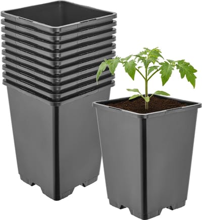 Garronda Set van 10 hoge vierkante kunststof kweekpotten met drainagegaten voor tuin (Zwart, 11 x 11 x 15,5 cm (1,25L)) GD-KW-HS