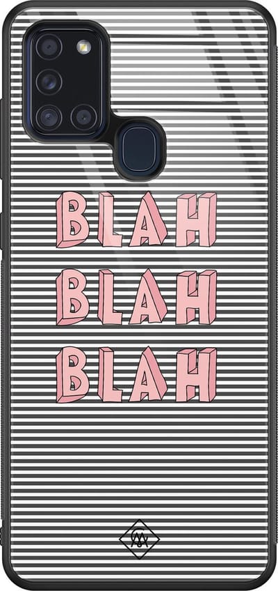 Casimoda® hoesje - Geschikt voor Samsung Galaxy A21s - Blah Blah Blah - Luxe Hard Case Zwart - Backcover telefoonhoesje - Multi