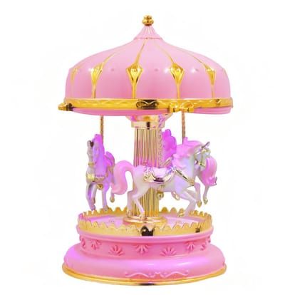 Carrousel Muziekdoos met Draaiend Paardje – Glitter & Knipperende Verlichting – Romantische Tafeldecoratie – Mechanisch – Cadeau voor Haar – Roze