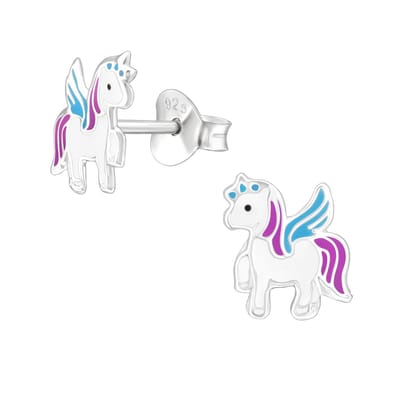Oorbellen meisje unicorn - paars- blauw - zilver