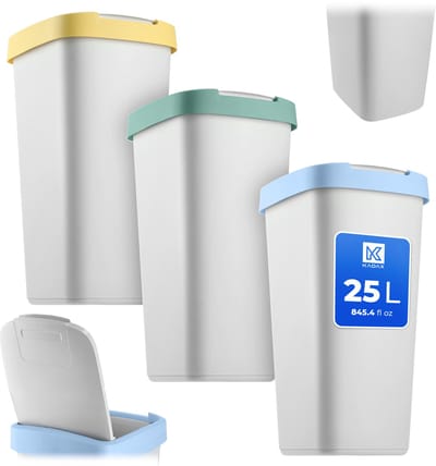 KADAX afvalbak 25 L, wit, 3 stuks, afvalverzamelaar met klapdeksel, afvalbak voor afvalscheiding (groen, geel, blauw, bruin)