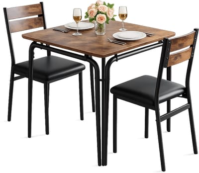 Lifero Eettafelset - Set Eettafel en 2 Stoelen - Tafel Eetkamer - Gestoffeerde Stoelen - MDF Keukentafel - Kleine Eetekamer