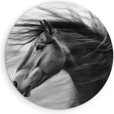 Saammp Muurcirkel Hout - Manen in de wind - Paard - Dieren - Portret - Ø 90 - Wandcirkel - Wanddecoratie Cirkel - muurdecoratie Woonkamer - Slaapkamer decoratie - Rond Schilderij