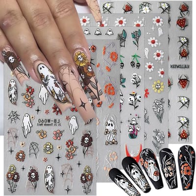 Nagelstickers - Nageldecoratie Vellen - Feestelijke Manicure - 5D Reliëf Ontwerpen - 5 Vellen - Meerkleurig