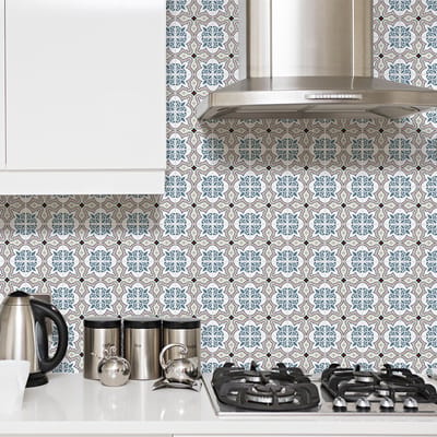 Zelfklevende tegelmuurstickers voor keuken en badkamer - 9 cementtegelstickers, Azulejos Amadis-stijl - 9 stickers, 10x10 cm