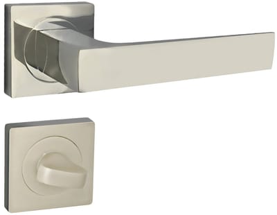 Domino® Deurkrukgarnituur QUADRADO-QR - Nikkel - WC met Rozette - Deurbeslag van aluminium - Deurklink voor badkamer, badkamerdeuren, kelderdeur en binnendeur