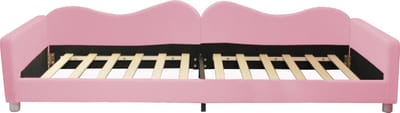 Gutent Kinderbed, Slaapbank, Roze (Zonder matras), 90x200 cm, Bedframe in Teddybeerstof, Multifunctioneel zacht bed met rugleuning en armleuningen, tienerbed, logeerbed