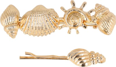 Haarsoires Haarspeld Duckklem & Schuifspeldje 6cm – Schelpen – Metaal – Goud – Set van 2 - Sterke Haarclip voor Styling & Dagelijks Gebruik - Hair Clip - Decoratieve Haaraccessoire
