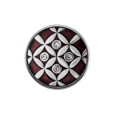 Quiges - Dames Click Button Drukknoop 18mm Patroon Ruit Bruin met Zirkonia - EBCM316