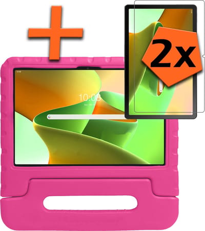 Hoesje - Geschikt voor Lenovo Tab M10 Plus (3e / 3rd Generatie) - Met 2x Screenprotector - Kinderhoes Shockproof Bumper - Kidsproof Case - Tablet Hoes - Kinder Hoes Cover - Roze