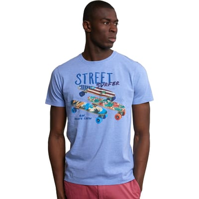 River Woods Normal Fit Basic T-shirt Short Sleeves Lt Hamptons Blue Mix Size: XXL | Printed T-Shirts Outlet | Heren | Blauw