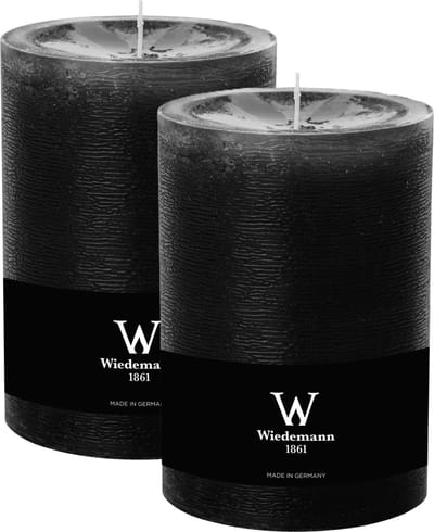 Wiedemann Cilinderkaars/stompkaars - 2x - groot model - rustieke kaars - zwart - 10 x 14 cm - 100 branduren