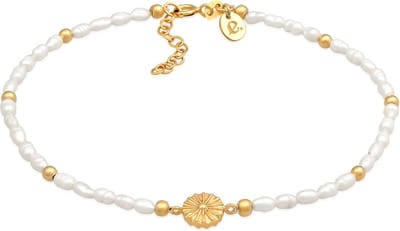 Elli PREMIUM - Enkelbanden - Dames Enkelband Zon Kralen met zoetwater gekweekte parels in 925 Sterling Zilver Verguld - Dames