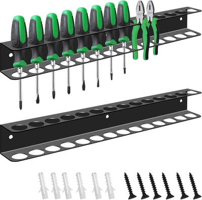 Famanu – Tangenhouder, wandhouder, set van 2, 14 gaten, gereedschapshouders voor muur, tangsleutel, organizer, schroevendraaierhouder met expansiebuizen, gereedschapshouder voor garage, werkplaats